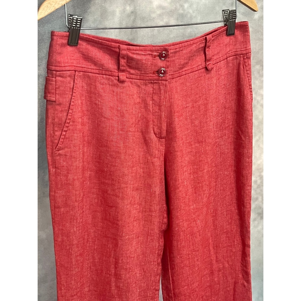 Etcetera Red Linen Blend Wide‎ Leg Trousers Pants Size 8 Double Button Waist - Picture 3 of 6